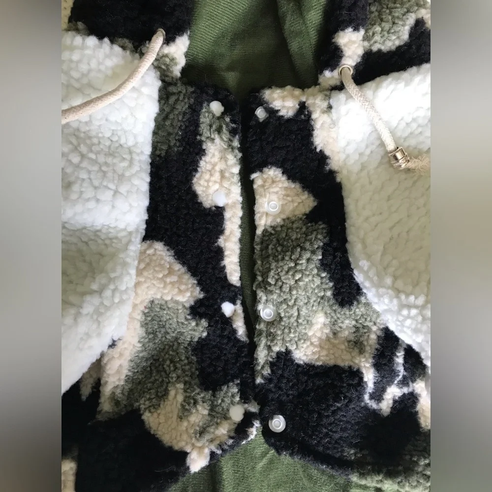 NWT Dog Army Fatigue Letterman Style Fleece Feel Winter Coat Hooded 2nd Matcher - Picture 11 of 11